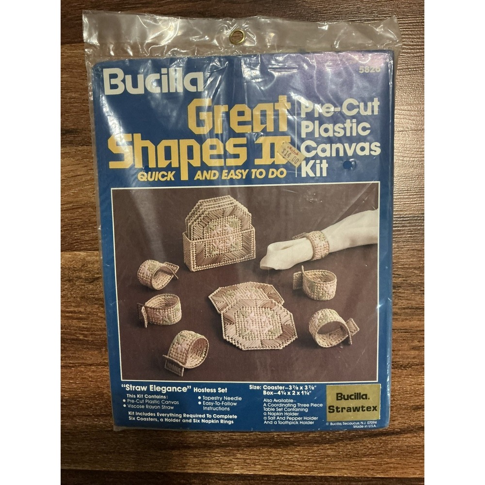 VTG Bucilla Great Shapes II 5286 STRAW ELEGANCE Hostess Set PRE CUT CANVAS